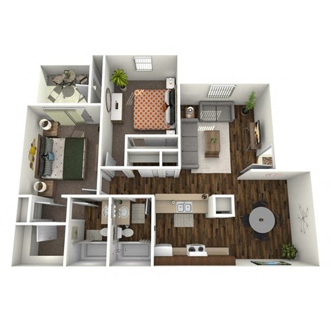 Floor plan for 2 beds, 2 baths, 800 sqft